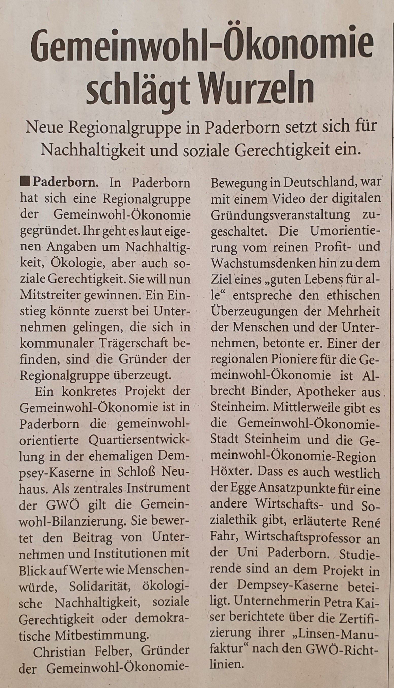 Presseartikel vom 08.05.2021 NW Paderborn